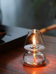 1 pieza Lámpara de aceite de vidrio hecha a mano con pantalla - Portavelas europeo minimalista a prueba de viento, decoración romántica para Navidad, Halloween, Pascua, Día de San Valentín, acabado pulido para mesa, sin necesidad de electricidad, decoración de portavelas, accesorio festivo para el hogar, exhibición elegante de velas, artesanía sofisticada - Blanco - Ver 8