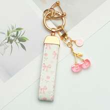 1 件优雅花卉印花 PU 皮革钥匙扣，带防锈锌合金环和装饰字母饰物 - 时尚女士配饰，适用于汽车钥匙、房屋钥匙和礼物、汽车钥匙链、时尚钥匙扣、耐用钥匙扣 - 彩色 - 查看 13