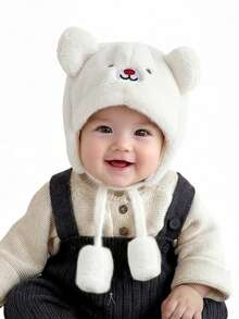 1pc Toddler Plush Ear Ion Hat, Cute Bear/Cat/Rabbit Shape Plush Warm Cap, Baby Boys Girls Autumn Winter Daily Warm Hat