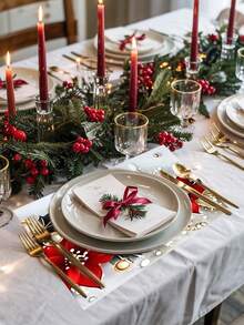 1 buah Taplak Meja Dekoratif Natal, Taplak Meja Motif Bunga Natal, Alas Meja, Dekorasi Meja Natal, Dekorasi Dapur dan Ruang Makan Persegi Panjang, Cocok untuk Pesta Liburan di Dalam dan Luar Ruangan, Dekorasi Natal, Dekorasi Meja Makan - MultiWarna - View 6