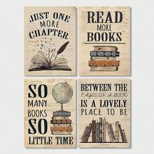 4 件套复古阅读和爱书人墙壁艺术海报 - 无框教育装饰，适用于图书馆、教室、托儿所 - 彩色 - 查看 11