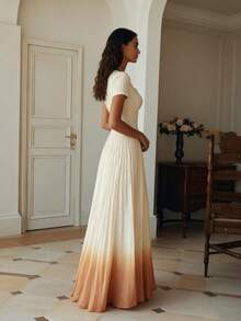 Ombre Elegant Pleated Bust Zipper Formal Evening Gown, Suitable For Wedding - White - View 5