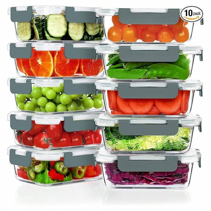 Glass Meal Prep Containers 22oz, 10 Pack Airtight Food Storage Containers With Lids,Glass Lunch Containers For Microwave, Oven, Freezer & Dishwasher - As Picture/J - View 1