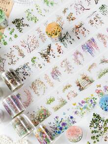 Candy Poetry 1 Roll 2M Plant & Floral Die-Cut Washi Tape, Creative Aesthetic Stickers, DIY Decoration, Scrapbooking, Craft Supplies, Holiday Gifts, Personalized Scrapbooks, School Supplies, Back To School Season - Multicolor - View 3