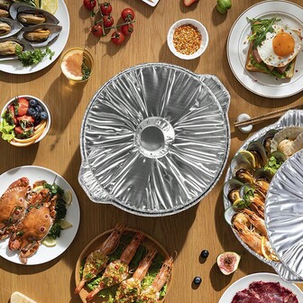 5/10pcs Set Thick Aluminum Foil Pot With Lid, Lightweight Cookware For Holiday Cooking, Compact Design, Durable, Suitable For Home Bakers And Outdoor Enthusiasts