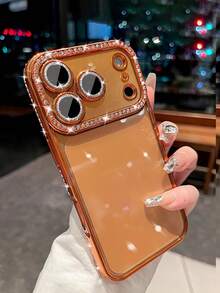奢华电镀水钻透明手机壳适用于 17 Pro Max 17 Pro 16 15 14 13 12 Pro Max 14 15 16 Plus 11 17 13 闪光镜头保护套 - 橘色 - 查看 8