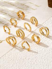 1 Set 10pcs Fashionable Summer Versatile C-Shaped Alloy Clip-On Earrings, Lightweight Luxury Niche Design Earrings For Women