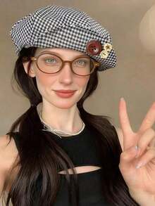 1pc Women's Brown Teddy Cloud-Like Beret Cap Newsboy Hat, Versatile & Warm Autumn/Winter, Suitable Daily Use Autumn Accessories - 紅色 - 查看 5