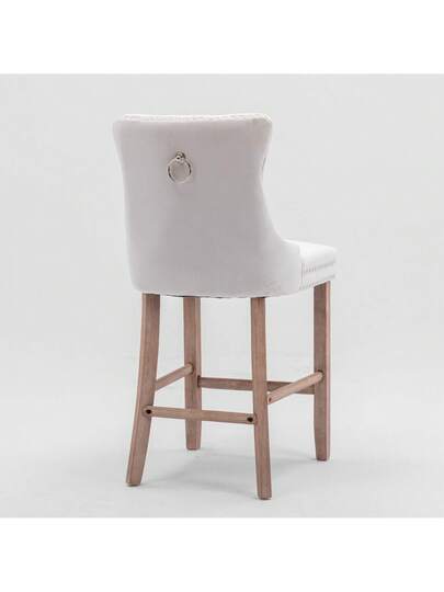 Contemporary Fluwelen Upholstered Bar Stool Buttoned Lattice Wooden Legs Chrome Nailhead Chair, Stools, DE2002BL