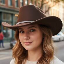 Rhinestone Western Cowgirl Hats Fashionable Wide Brim Party Fedora Caps For Women And Men - 咖啡棕 - 查看 5