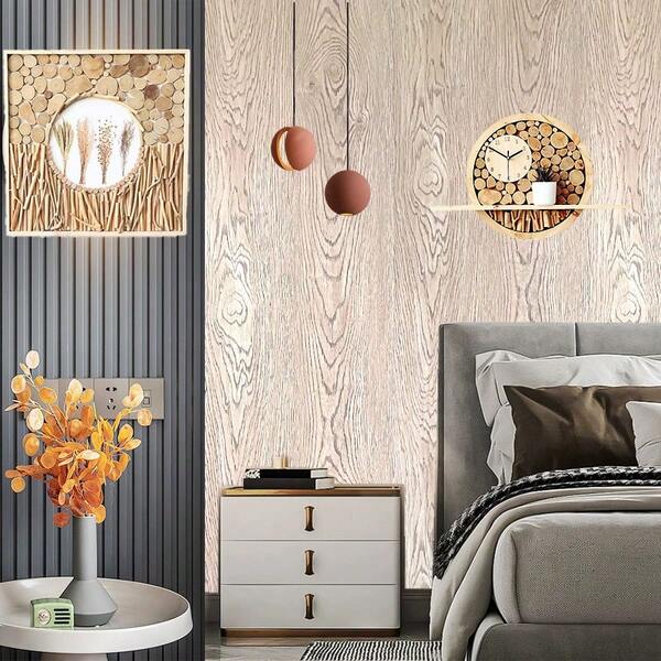 1 Rolo (1m/3m/5m/10m) Papel de Parede Bege Vintage com Textura de Madeira, Papel de Contato Autoadesivo e Removível, Papel de Parede Vinílico para Decoração Caseira DIY, Bottom de Sala, Quarto, Cozinha, Sala de Estar, Banheiro, Armário, Renovação de Mesa e Móveis