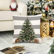 2PCS Christmas Pillowcase Sofa Decoration, Striped Pine Christmas Gift Indoor And Outdoor Decoration, Winter Christmas Farmhouse Party Pillowcase, Single-Sided Without Pillow Insert