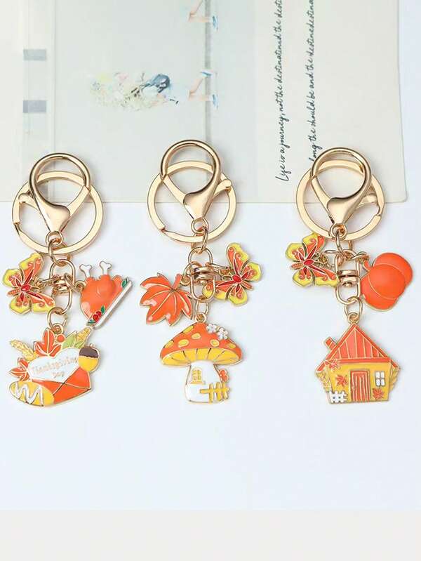 1pc Simple & Creative Fresh Mushroom, Butterfly, House, Pumpkin Keychain, Surprise Gift For Friends And Family, Suitable For Holiday Party, Clothing, Bag, Keys, Unisex Christmas Bag Charms Car Accessaries Teacher Sister Gift Ideas