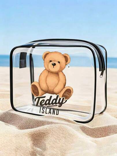 TEDDYISLAND 1pc TEDDYISLAND Storage Bag, Large Capacity High-Quality PVC Travel Storage Bag, Zipper Closure - Lightweight Anti Fading Makeup And Wash Bag Suitable For Women And Girls, Portable Makeup Case, Easy To Wipe And Clean Design, Skilled Storage Bag | Modern Aesthetics | Anti Fading Material(Some Parts Come In Random Styles)