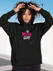 1pc Graphic Oversized Hoodies For Women, Long Sleeve Pocket Pullover, Sweatshirts, Messi Goat Football Legend Design Print Fall Fashion 2025 Pullover, Letter Print Winter Clothes, Suitable For Parties, Outdoor Activities, And Leisure, Gift For Women, Size S-3XL - màu đen - Xem 2