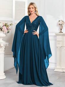 CEILIM Đầm maxi sang trọng đính hoa, hạt cườm và sequin, thắt eo và đuôi cá, kiểu dáng thanh lịch, thích hợp cho tiệc cưới, lễ tốt nghiệp và các dịp trang trọng khác vào mùa xuân. - Màu xanh ngọc - Xem 4