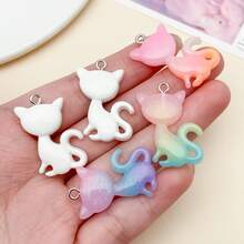 10 buc pandantive cu rășină mixtă aleatorie, în două tonuri, cu gradient de pisici, pentru brățări, coliere și cercei DIY - Consumabile pentru realizarea de bijuterii fine, cu formă drăguță de pisică, pentru decorare artizanală lucrată manual