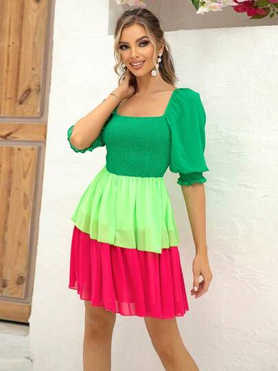 Joyfunear Váy chắp vá màu sắc thường ngày dành cho nữ khi đi nghỉ