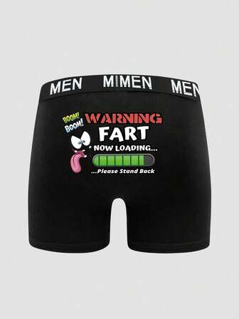 Men's Black Simple Fashion Butt Letter Progress Bar Print Comfortable Breathable Elastic Everyday Boxer Briefs