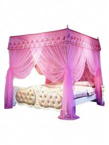 Mosquitera, cuadrada con malla, para camas king, queen y cuna, toldos a prueba de insectos para casa y camping - Rosa - Ver 2