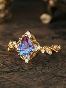 1PC Luxurious Womens Rings Violet Shining Rings For Women Engagement Wedding Band Promiss Ring Merry Christmas Valentine's Day Anniversary Gift For Her Gorgeous Jewelry Ring - 紫羅蘭色 - 查看 2