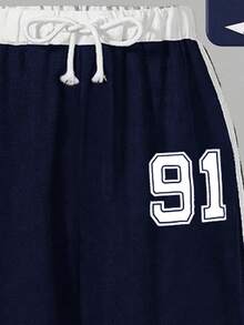 Tween Girl Numeric Print Crew Neck Sweatshirt And Sweatpants Set