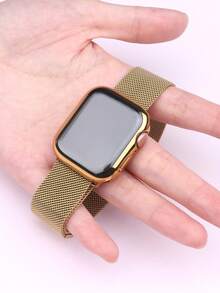 Compatible With Apple Watch Band And Case: Stylish, Soft, Breathable, And Adjustable. Features A Circular Braided Stainless Steel Magnetic Band And A Drop-Resistant, Scratch-Resistant Soft TPU Case. Compatible With Apple Watch Series Ultra/11/10/9/8/7/6/5/4/SE, As Well As 40/41/42/44/45/46/49mm Bands And Cases. Milanese-Style Band And 360-Degree Case For All-Around Protection. - Gold Strap + TPU Case - View 3