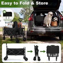 Heavy Duty Folding Pet Wagon Cart With All-Terrain Wheels, 330lbs Capacity Collapsible Dog & Cat Stroller For Outdoor, Travel, Park & Camping – Black - Black - View 7