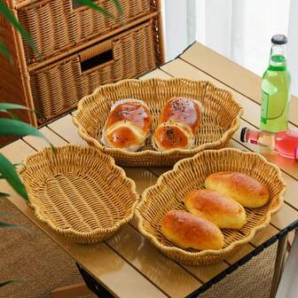 1pc Bread & Fruit Basket, Rattan Style Fruit Plate, Snack Holder For Living Room Coffee Table, Food & Dried Fruit Tray