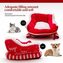 Cama para mascotas en forma de trineo de Papá Noel - Ultra suave y cálida casa navideña, refugio invernal lavable para tu cachorro y gatito - Rojo - Ver 4