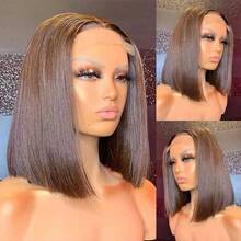 Realove 13X4 Straight Wigs Glueless Wig Human Hair Wear And Go Transparent Lace Front Wigs Human Hair Chocolate Brown Wig Bob Wigs Human Hair Wigs Glueless Wigs Pre Plucked 40 Inch T Part Long Wigs For Women Halloween Natural Black Wig Daily Party Wear - Light Brown - 查看 4