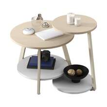 Round Coffee Tables Set Of 2, Nesting Tables With Storage Space And Unified Style Design, Small Coffee Tables, Side Table, Natural Oak -By GeoTower - Natural Oak - View 10