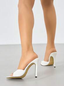 Dép bít mũi nhọn trong suốt dành cho nữ, sandal dự tiệc gợi cảm với gót nhọn và đế răng cưa cho mùa hè. - trắng - Xem 2