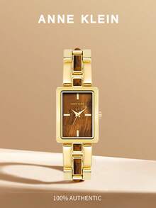 Anne Klein Đồng hồ nữ mạ vàng đính đá quý, đồng hồ đeo tay thạch anh hai tông màu thời trang, mặt số khảm xà cừ, đồng hồ đeo tay hình chữ nhật dành cho nữ, thích hợp để đeo hàng ngày, chống nước. - Vàng - Xem 1