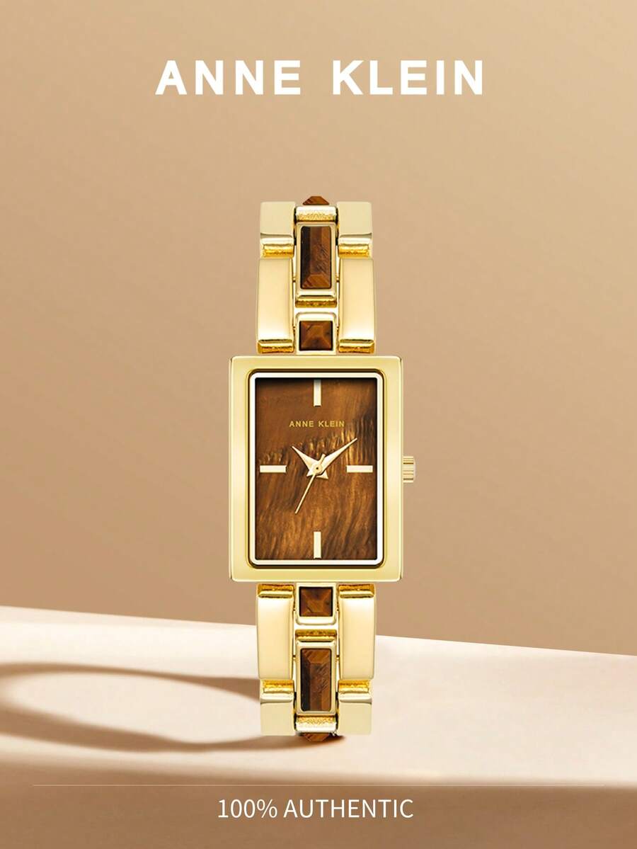 Anne Klein Đồng hồ nữ mạ vàng đính đá quý, đồng hồ đeo tay thạch anh hai tông màu thời trang, mặt số khảm xà cừ, đồng hồ đeo tay hình chữ nhật dành cho nữ, thích hợp để đeo hàng ngày, chống nước. - Vàng - Xem 1