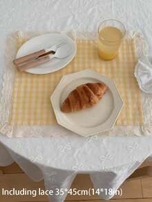1 件/6 件/30 件韩国田园风格柔和黄色格子蕾丝边餐垫，多用途桌面装饰杯垫 - 彩色 - 查看 2