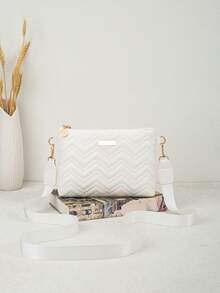 Nueva bolsa de cadena con relieve de onda, bolso de hombro, embrague, bolso sobre de moda - Blanco - Ver 4