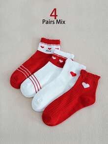 4 Pairs Women's Lace Heart Decorated Ankle Socks, Suitable For Daily Wear In Spring, Summer And Autumn - Multicolor - View 10