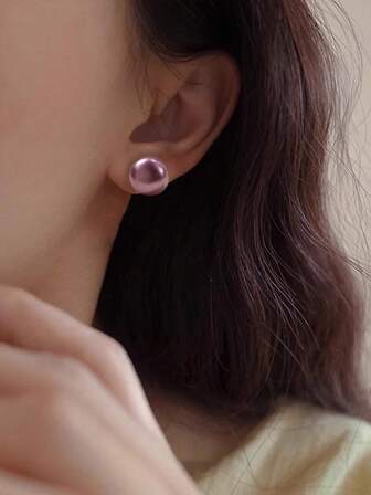 Nooxian 2pcs Women's Exaggerated Purple Round Large Pearl Stud Earrings, Party & Wedding Jewelry