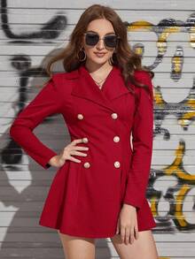 Privé Vestido blazer de doble botonadura con cuello muesca para otoño/invierno - Rojo - Ver 6