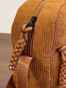 1 件年轻女孩灯芯绒拉链时尚休闲斜挎包，适合日常使用