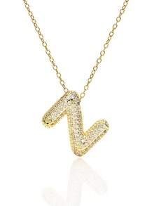 1pc Fashionable Luxurious Copper Inlaid Zirconia Letter A-Z Pendant Necklace, Jewelry Necklace For Women, Suitable For Daily Wear And Party/Holiday Style, Valentine's Day Couple Gift