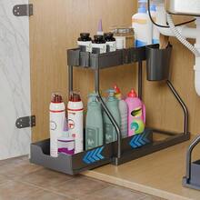 1/2pcs 2-Tier Large Capacity Pull-Out Storage Organizer Drawer - Durable, Space-Saving, Easy Access Design For Maximum Storage - Ideal For Kitchen, Bathroom, And Home Organization Solutions - 2 piezas negras - Ver 2