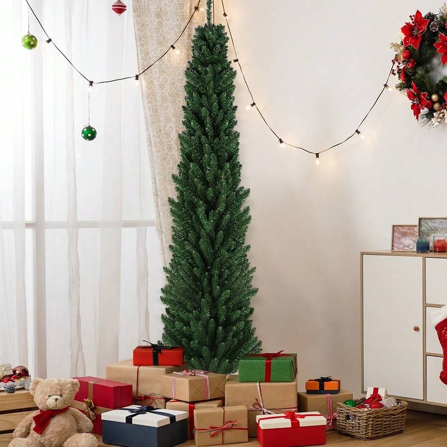 Árbol de Navidad Árbol de Navidad artificial con soporte de hierro 150/180/210 cm, Árbol de Navidad artificial para decoración navideña