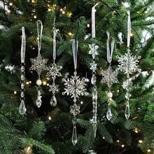 5/10pcs Christmas Acrylic Snowflake Icicle Pendants, Transparent Elk Icicle Snowflake Tree Pendants, Christmas Tree Decorations, Holiday Party Christmas Atmosphere Decoration Props, Christmas Decorations Gift, Wedding Birthday Party Holiday Decorations, Christmas Decor, Room Decor, Home Decor