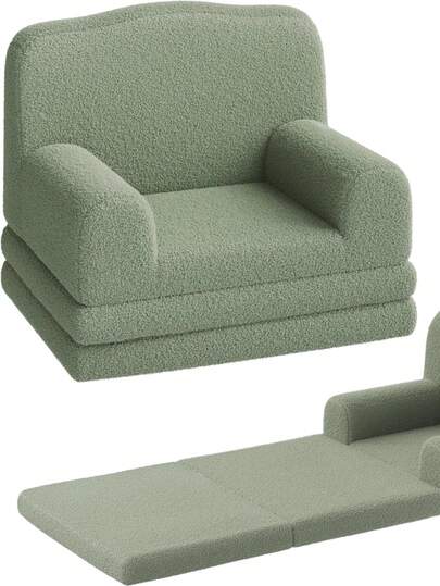 Sofá Infantil 2 en 1, Cómodo Sofá Plegable para Niños que se Convierte en Tumbona, Sillón de Gomaespuma con Sherpa Suave, Regalo para Niñas y Niños