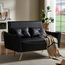 48" Faux Leather Loveseat Sofa, Modern Small Couch For Small Space With 2 Pillows, 2 Seater Futon Couch For Living Room, Bedroom, Office, Apartment (Black),24327506 - 黑色 - 查看 1