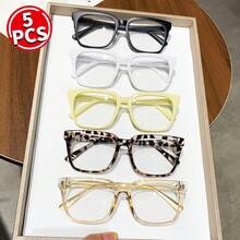 Simple Square Blue Light Glasses Set For Men And Women, Y2K Jelly Color Fashion Glasses, Dopamine Color / Multi-Color / Leopard Print / Textured Matte Black, Unisex Computer, Gaming, Reading Glasses, Women's Personalized Glasses, Plain Glasses, Suitable For All Seasons, Autumn And Winter Business Wear, Is A Stylish, Simple And Versatile Item, Very Suitable For Gifts Or Personal Use - Nhiều màu - Xem 14