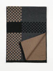 Écharpe à carreaux unisexe classique, toutes saisons, cadeau pour petit ami, cadeau d'anniversaire, pure laine, châle chaud, double face haut de gamme, style coréen, écharpe en imitation cachemire colorée pour femmes, épaisse et chaude, décontractée - Brun - Voir 5