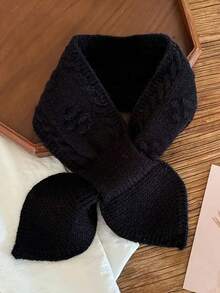 女士冬季围巾，带 3D 花朵和叶子胸针状领子 - 柔软温暖的电缆状纹理，红色/海军蓝/黑色可选，适合日常和特殊场合的圣诞节/生日礼物配饰（秋季/冬季） - 彩色 - 查看 7